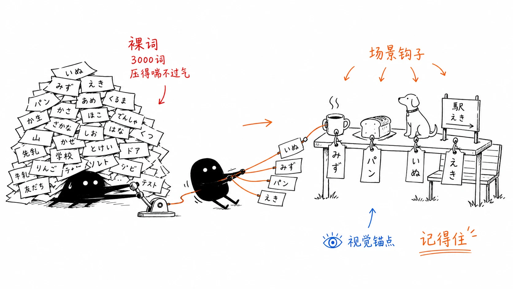 日语 JLPT 视觉记忆把裸词挂到真实场景钩子上